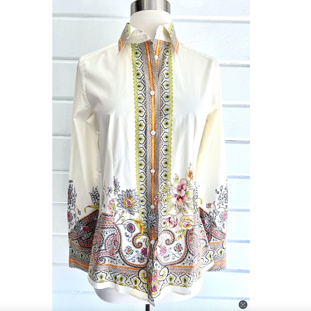 ETRO Long Sleeved Button Up Cotton Shirt in Paisley Print - 42/ U.S. 6